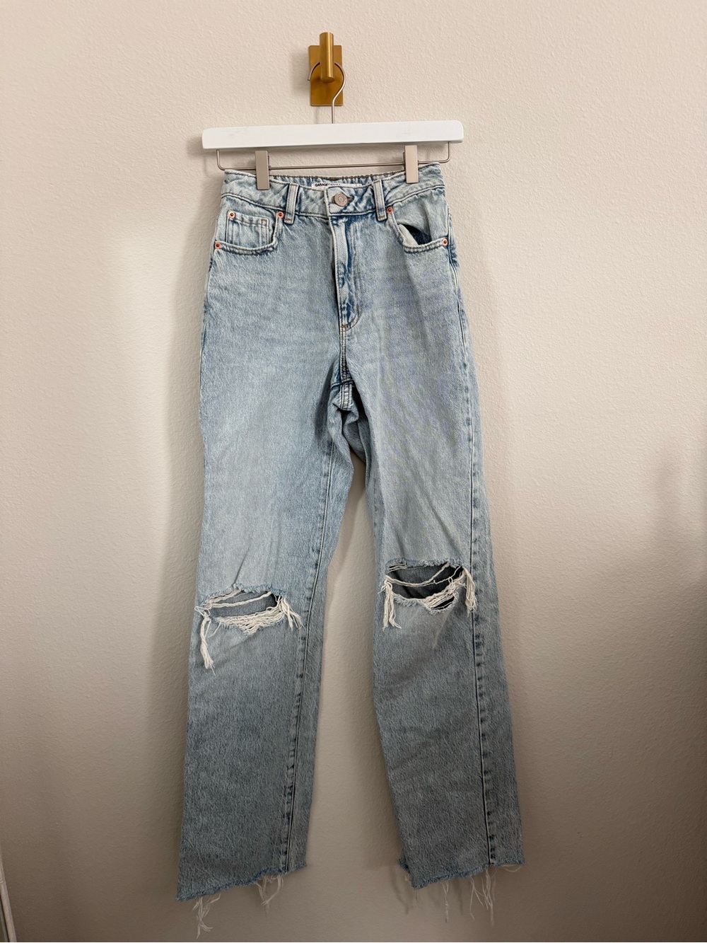 Garage Denim 90s Straight Jeans Size 00 23 Light Wash Distressed Ripped Raw Hem